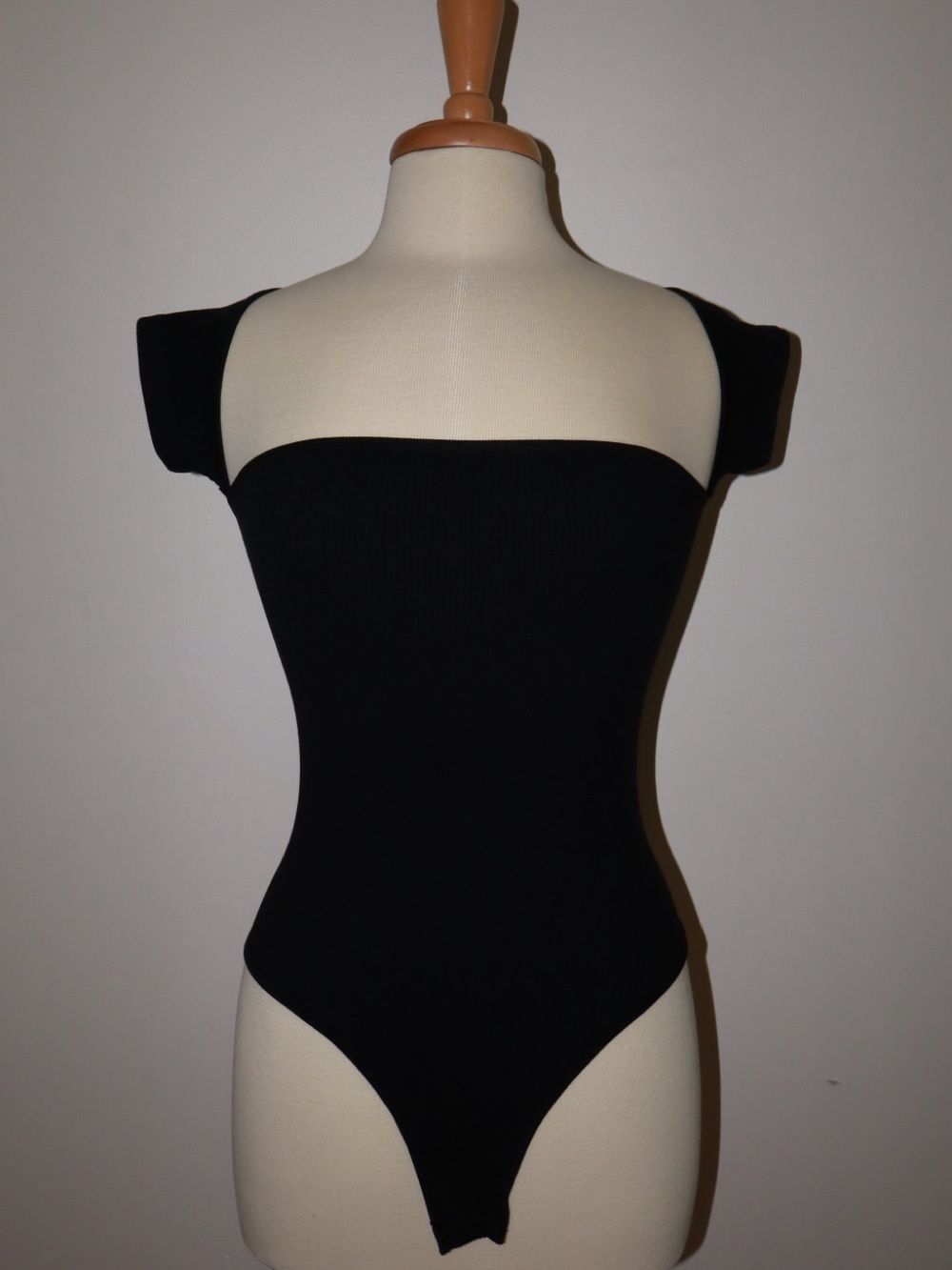 PrettyLittleThing Black Off-Shoulder Ribbed Thong Bodysuit